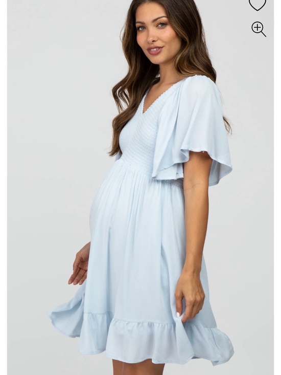 Pinkblush Dresses & Skirts - Light Blue Smocked Front Ruffle Hem Maternity Dress